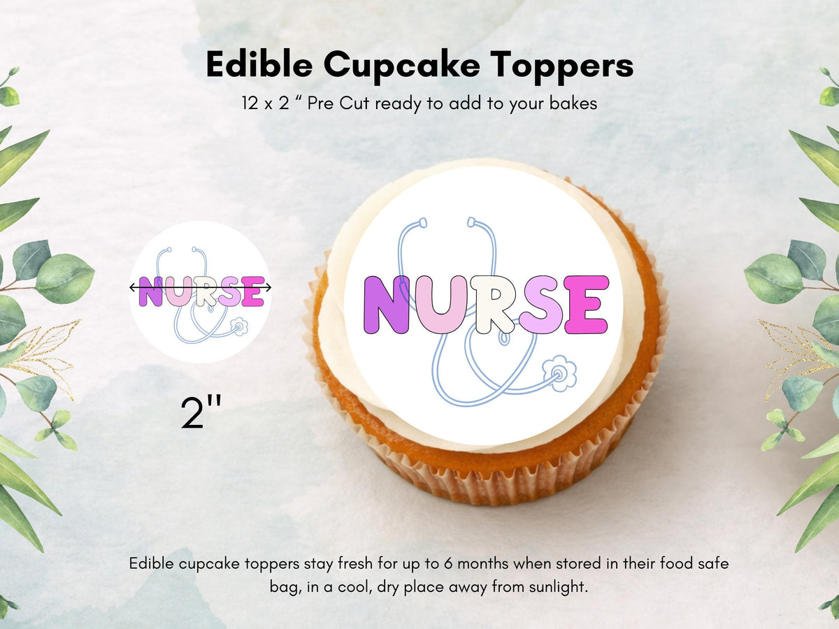 Nurse Theme Edible Cupcake Toppers – 12 x 2" Wafer Paper, Card or Icing Sheet