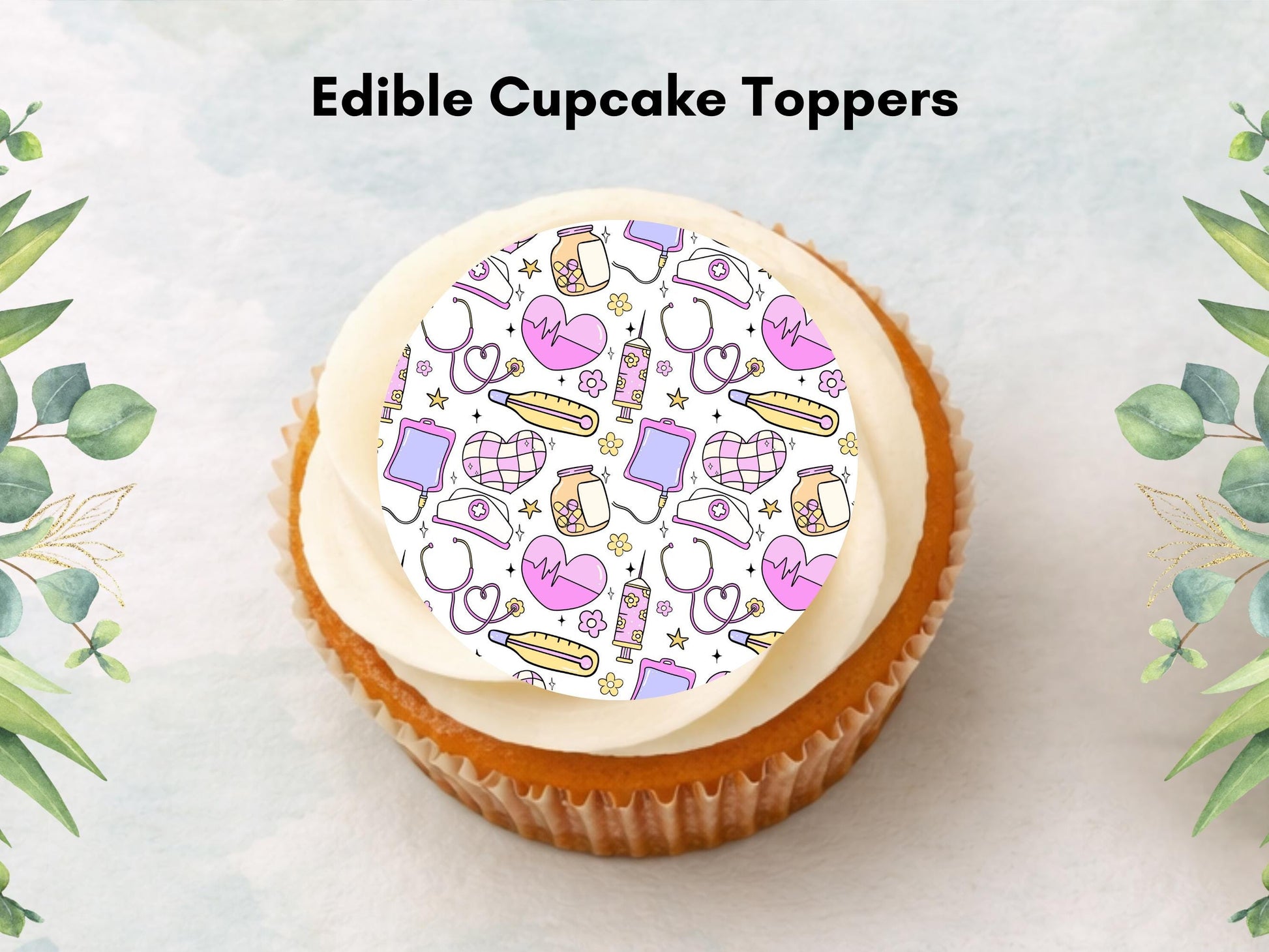 Nurse Theme Edible Cupcake Toppers – 12 x 2" Wafer Paper, Card or Icing Sheet
