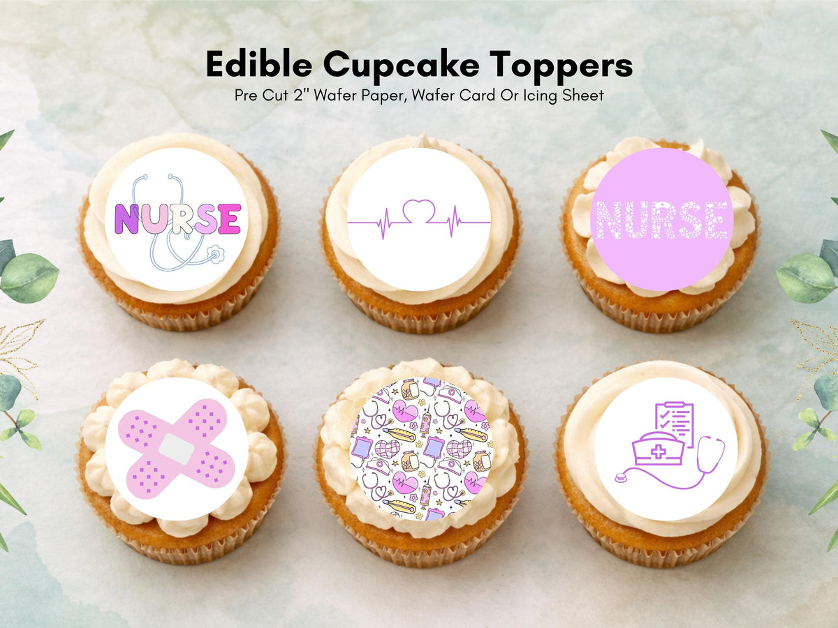 Nurse Theme Edible Cupcake Toppers – 12 x 2" Wafer Paper, Card or Icing Sheet