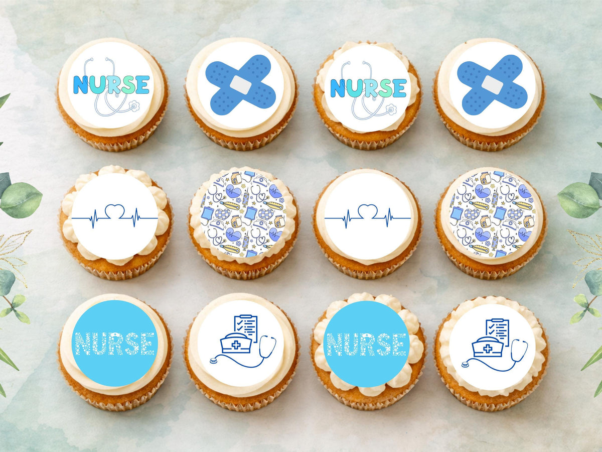 Nurse Theme Edible Cupcake Toppers – 12 x 2" Wafer Paper, Card or Icing Sheet