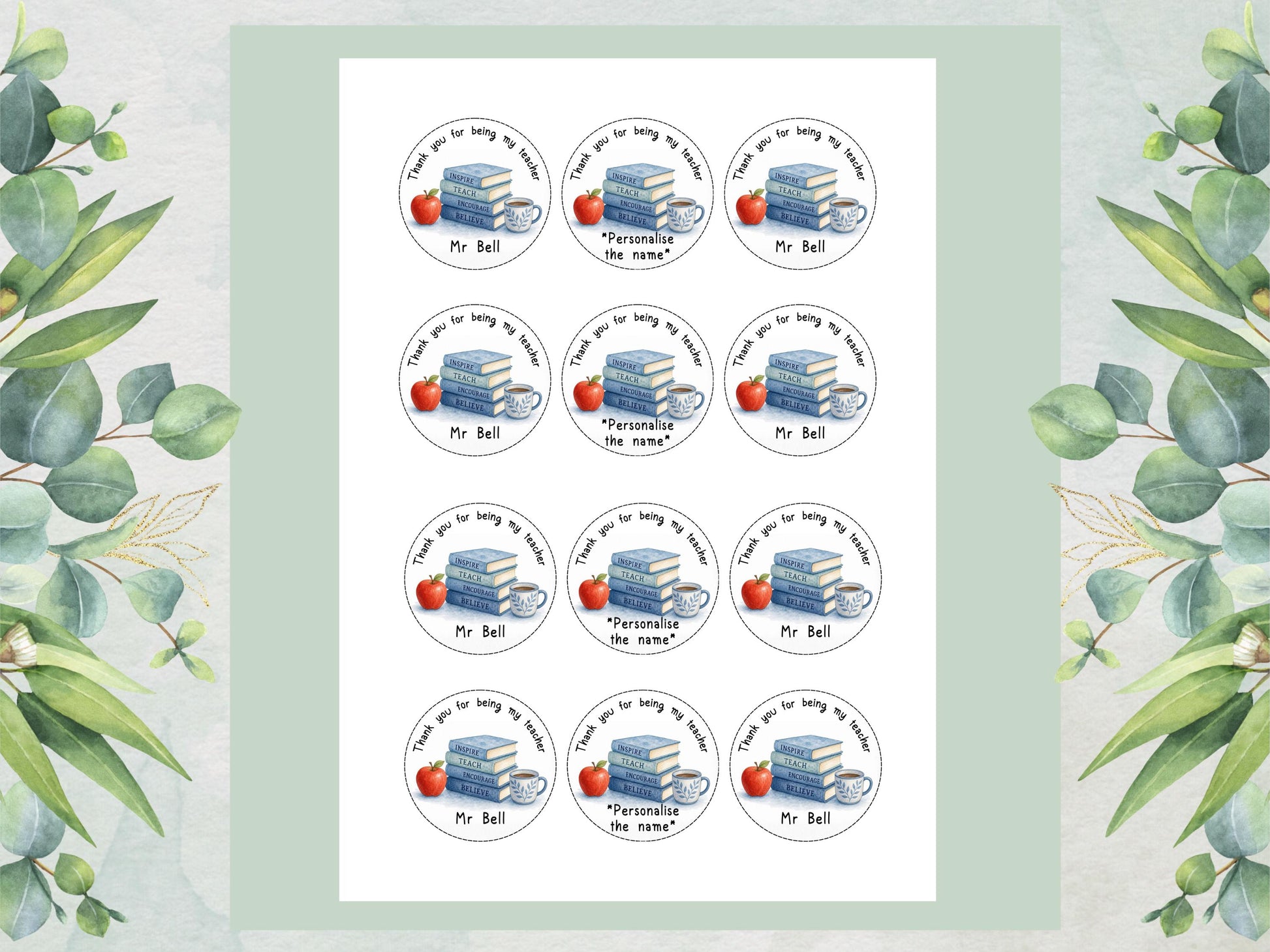 Personalised Teacher Edible Cupcake Toppers – Custom Teacher gift