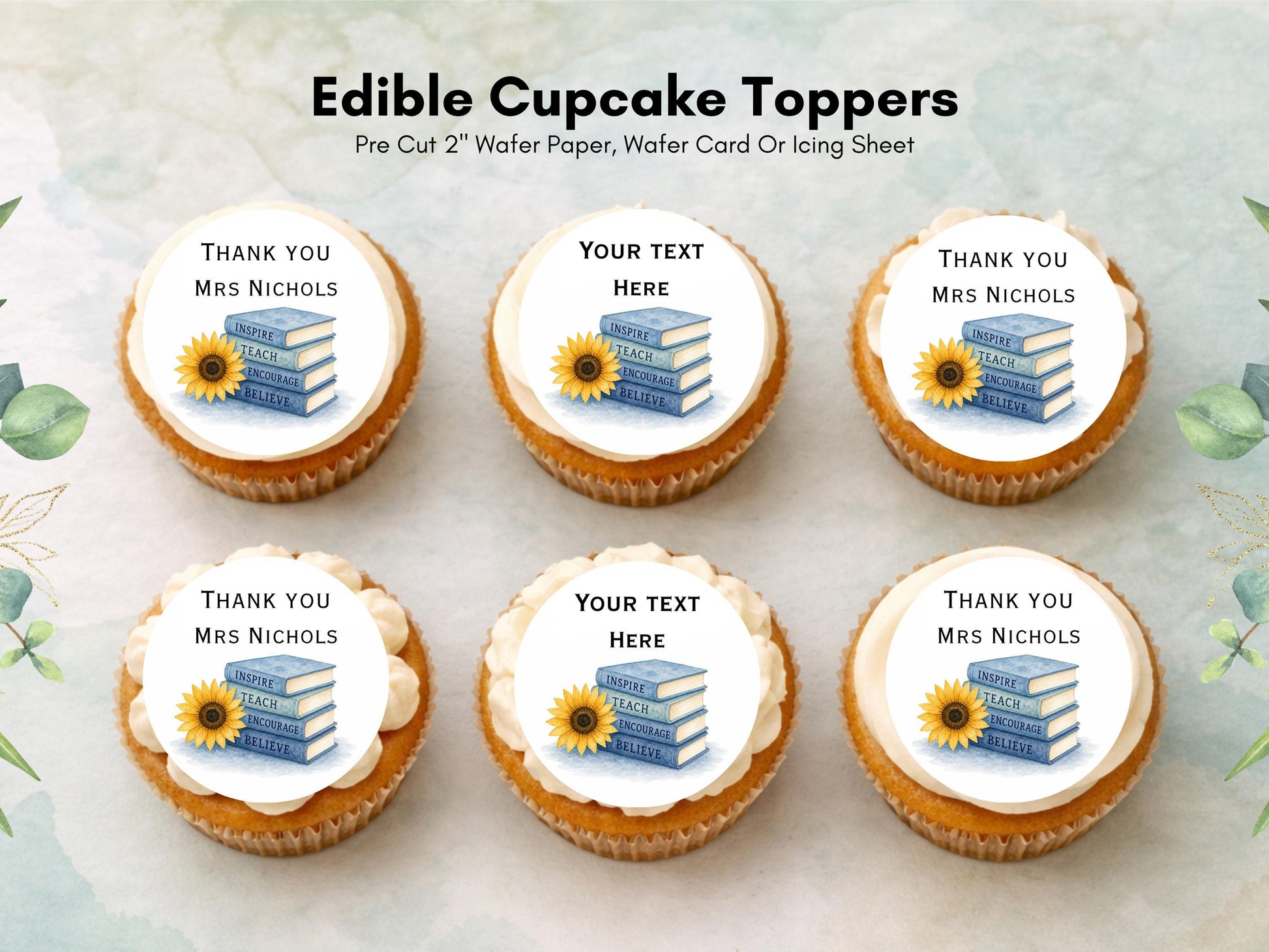 Personalised Teacher Edible Cupcake Toppers 12 x 2" – Custom Teacher gift