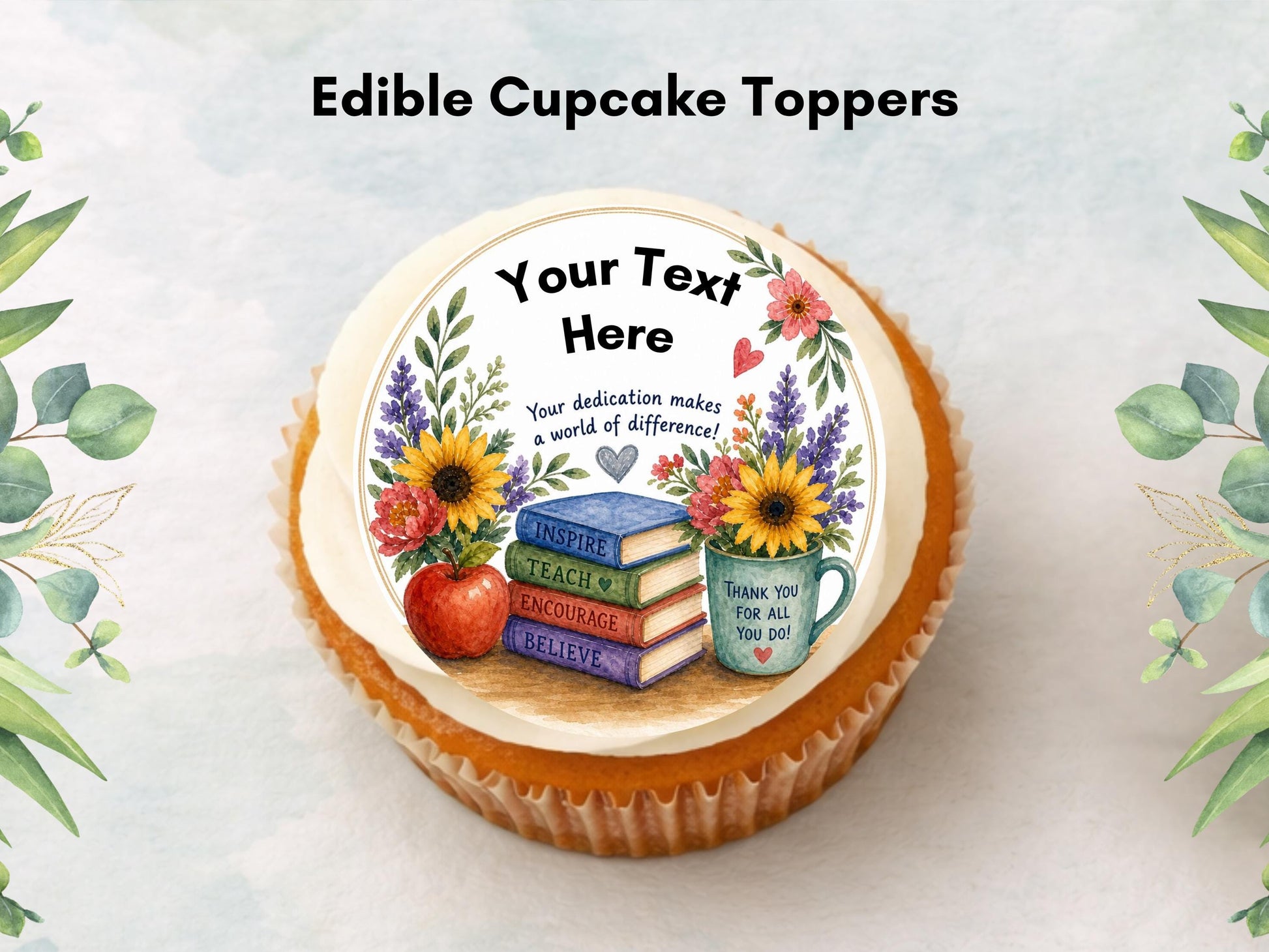 Personalised Teacher Edible Cupcake Toppers 12 x 2" – Custom Teacher gift
