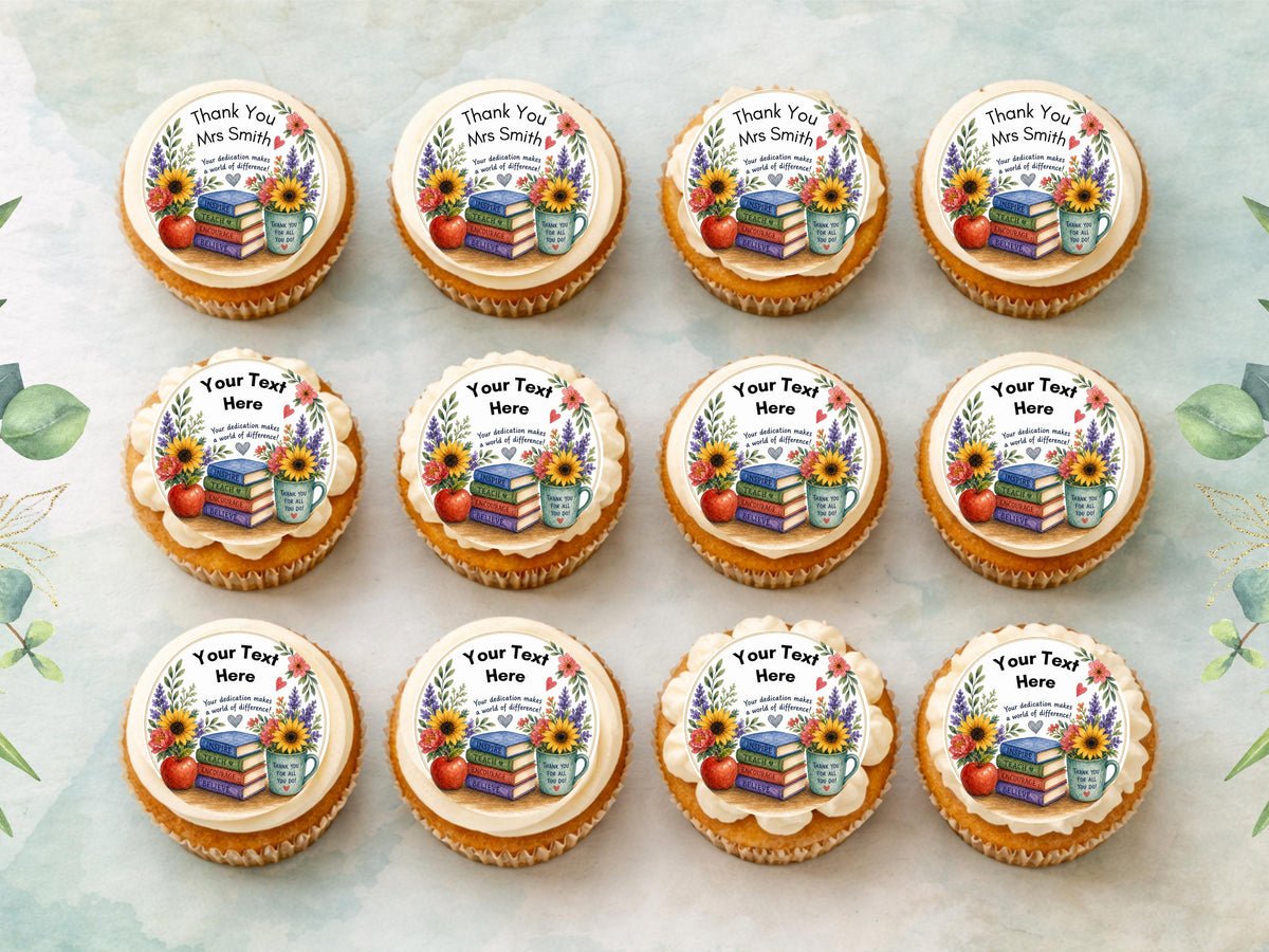 Personalised Teacher Edible Cupcake Toppers 12 x 2" – Custom Teacher gift