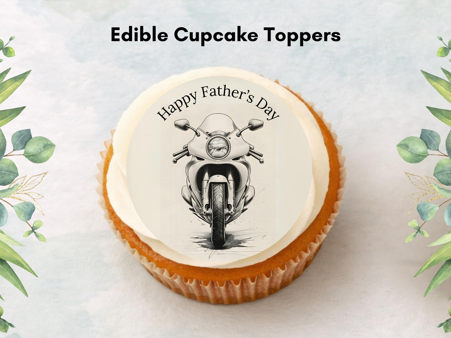 Happy Father's Day Edible Cupcake Toppers – Motorcycle Design (12x 2")