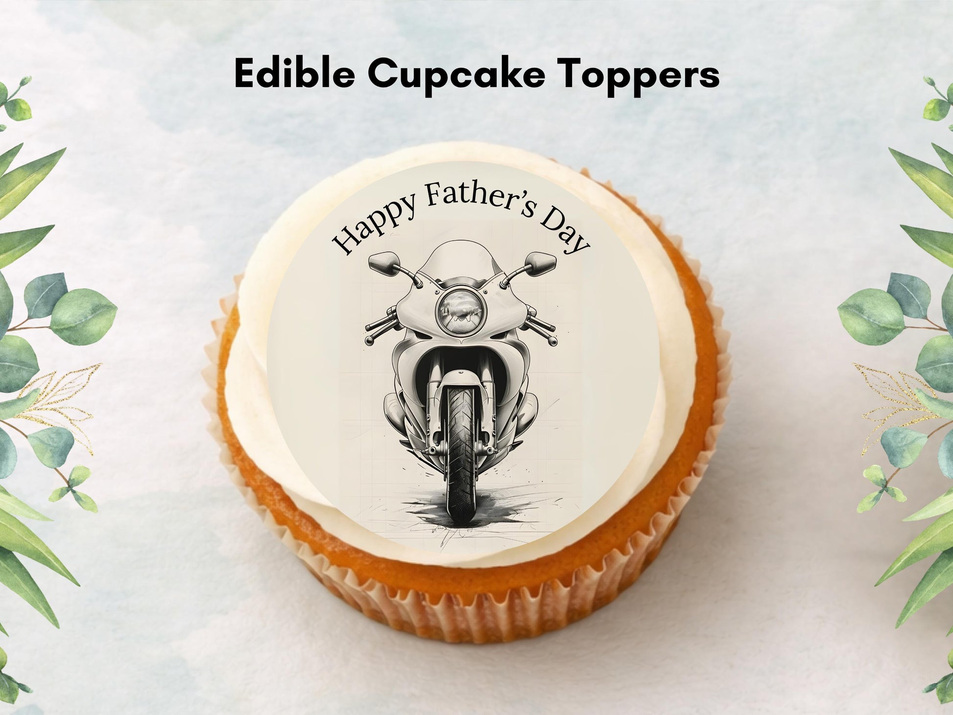 Happy Father's Day Edible Cupcake Toppers – Motorcycle Design (12x 2")