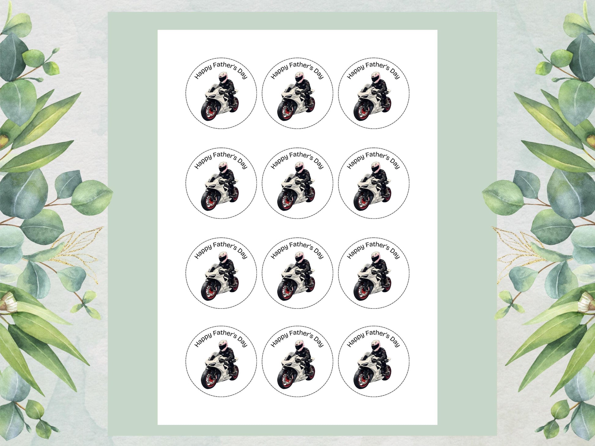 Happy Father's Day Edible Cupcake Toppers – Motorcycle Design (12x 2")