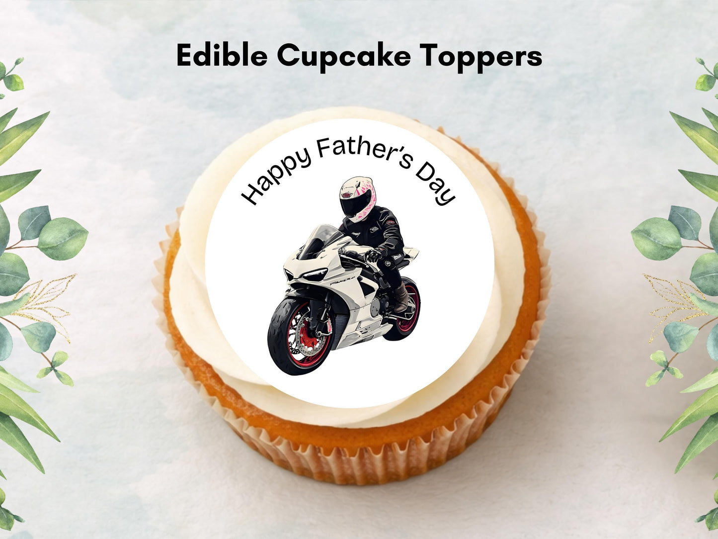 Happy Father's Day Edible Cupcake Toppers – Motorcycle Design (12x 2")