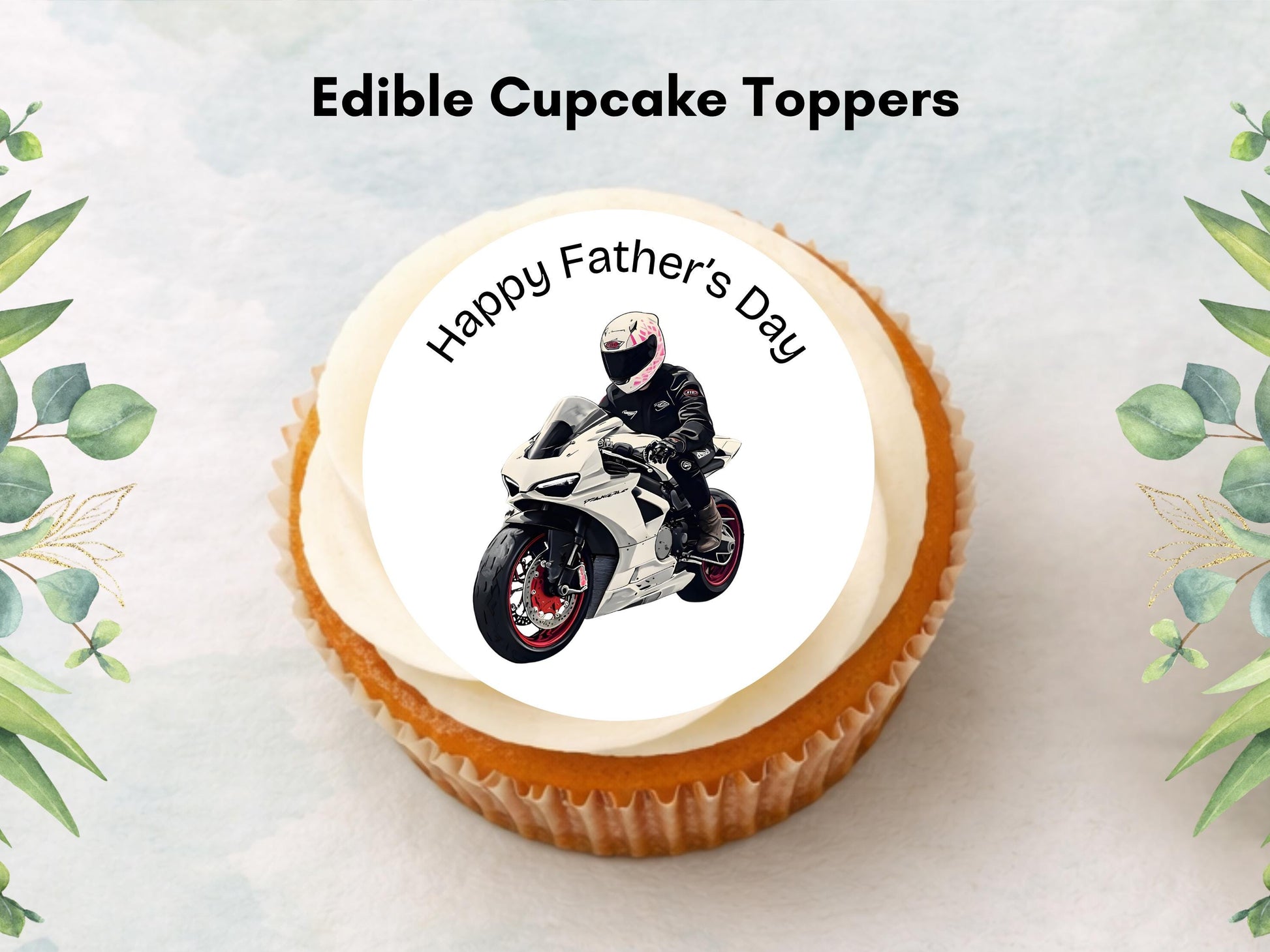 Happy Father's Day Edible Cupcake Toppers – Motorcycle Design (12x 2")