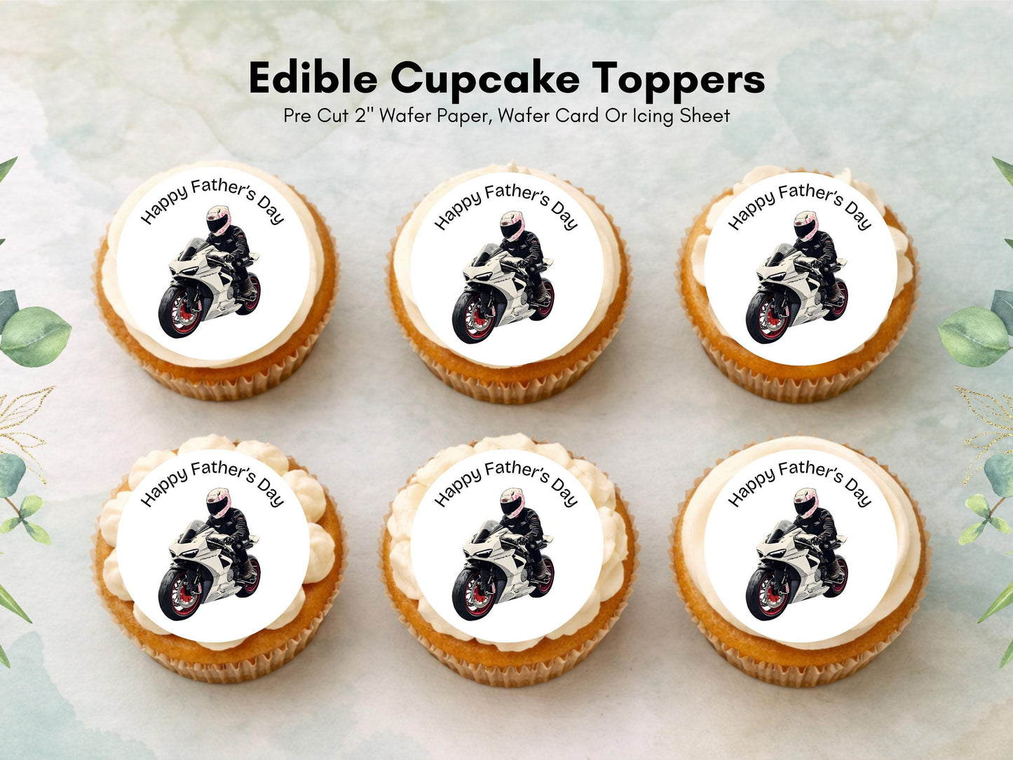 Happy Father's Day Edible Cupcake Toppers – Motorcycle Design (12x 2")