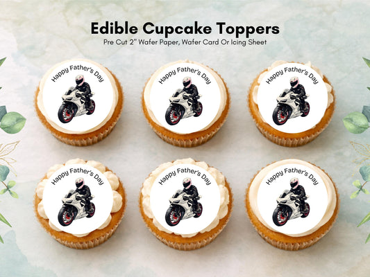 Happy Father's Day Edible Cupcake Toppers – Motorcycle Design (12x 2")