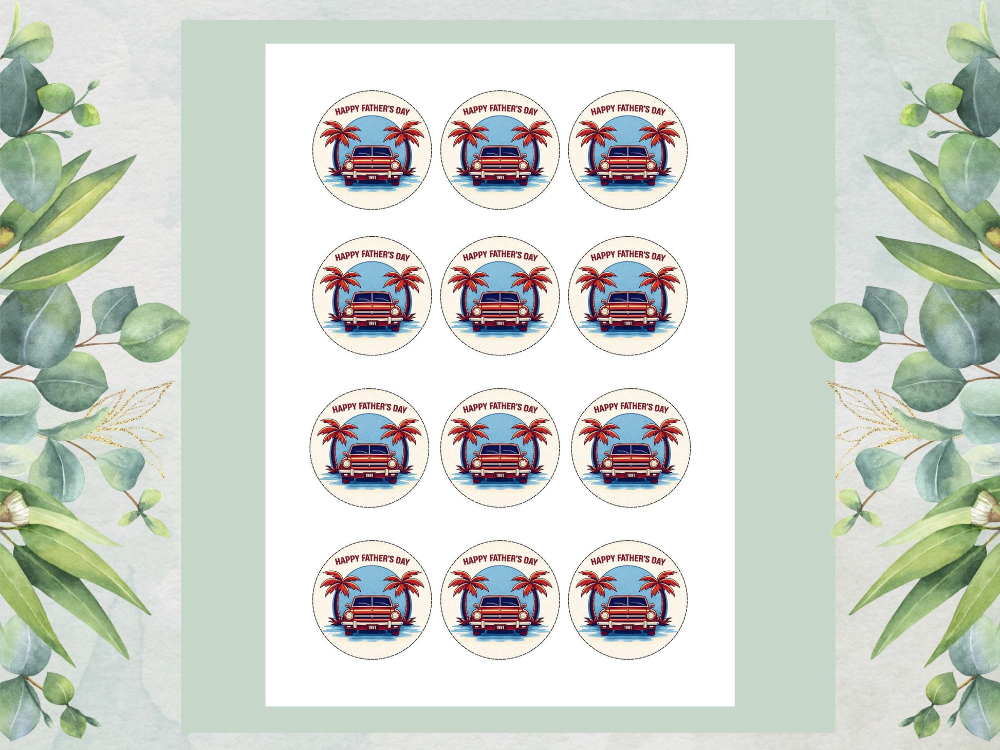Happy Father's Day Edible Car Cupcake Toppers –12 x 2" Pre-Cut (Wafer Paper, Icing)