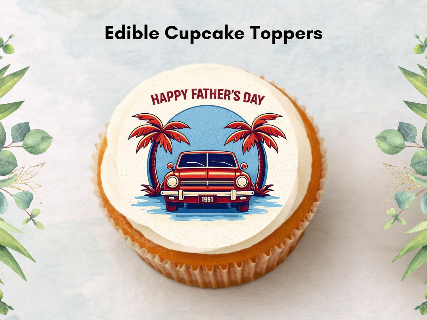 Happy Father's Day Edible Car Cupcake Toppers –12 x 2" Pre-Cut (Wafer Paper, Icing)
