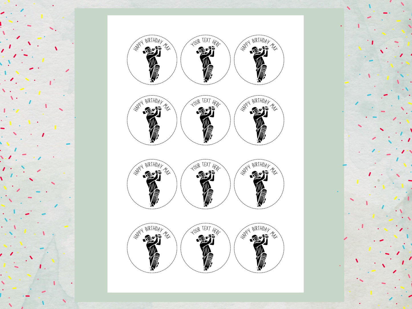 Personalised Cricket Edible Cupcake Toppers - Sports Cake Decorations (12 x 2" Pre cut)