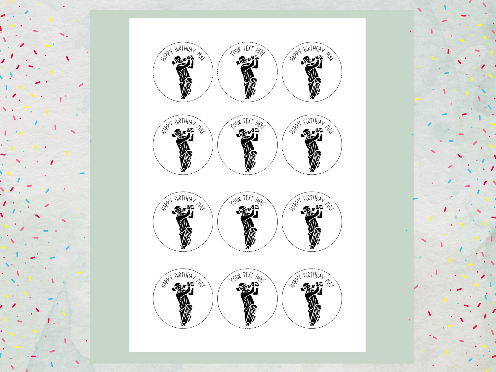 Personalised Cricket Edible Cupcake Toppers - Sports Cake Decorations (12 x 2" Pre cut)