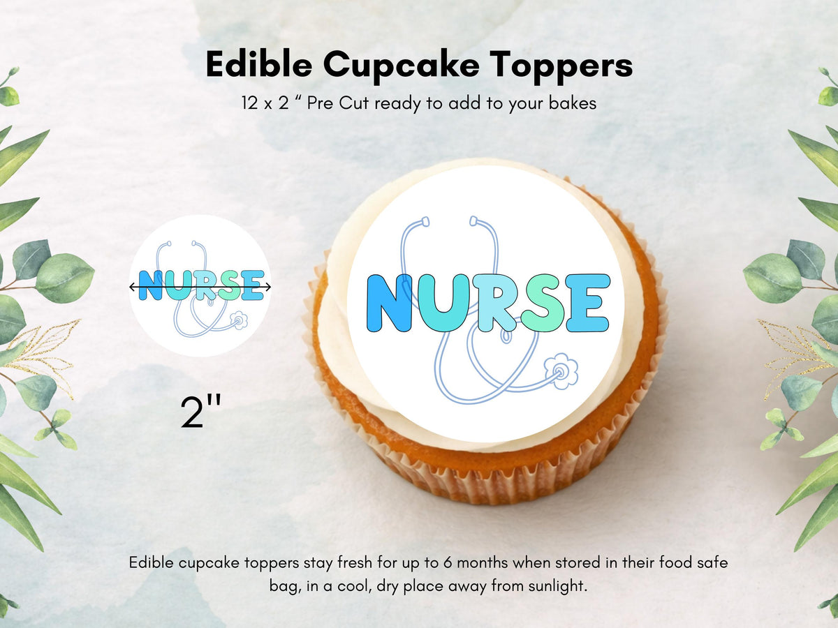 Nurse Theme Edible Cupcake Toppers – 12 x 2" Wafer Paper, Card or Icing Sheet