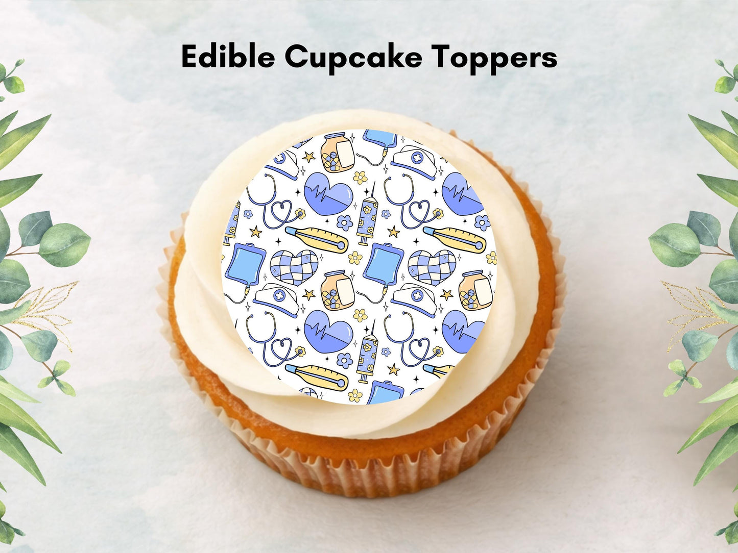Nurse Theme Edible Cupcake Toppers – 12 x 2" Wafer Paper, Card or Icing Sheet