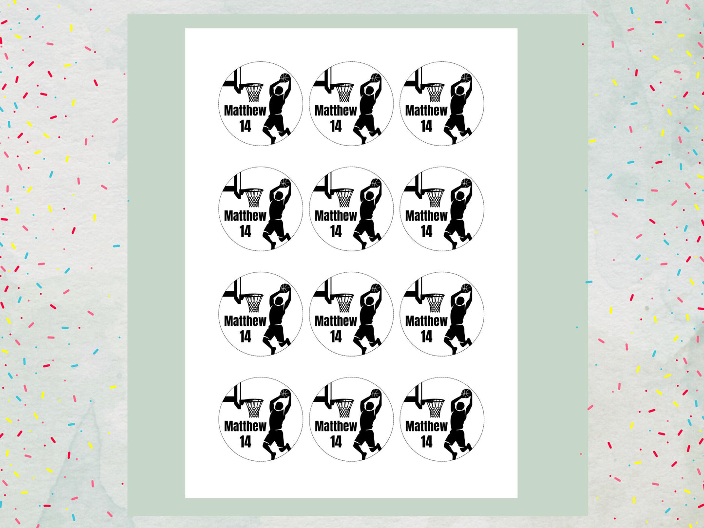 Personalised Basket Ball Edible Cupcake Toppers - Basket Ball Cake Decorations (12 x 2" Pre cut)