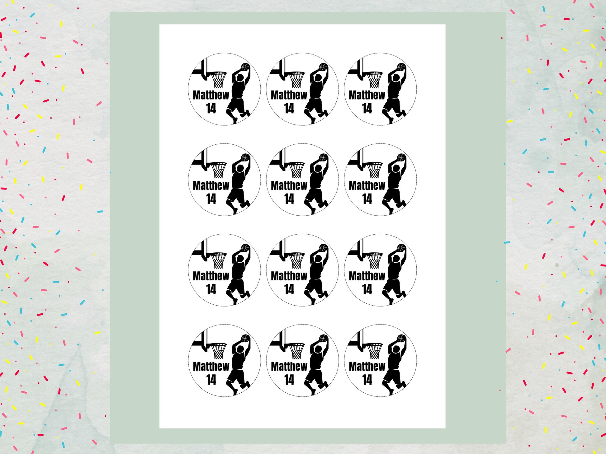 Personalised Basket Ball Edible Cupcake Toppers - Basket Ball Cake Decorations (12 x 2" Pre cut)