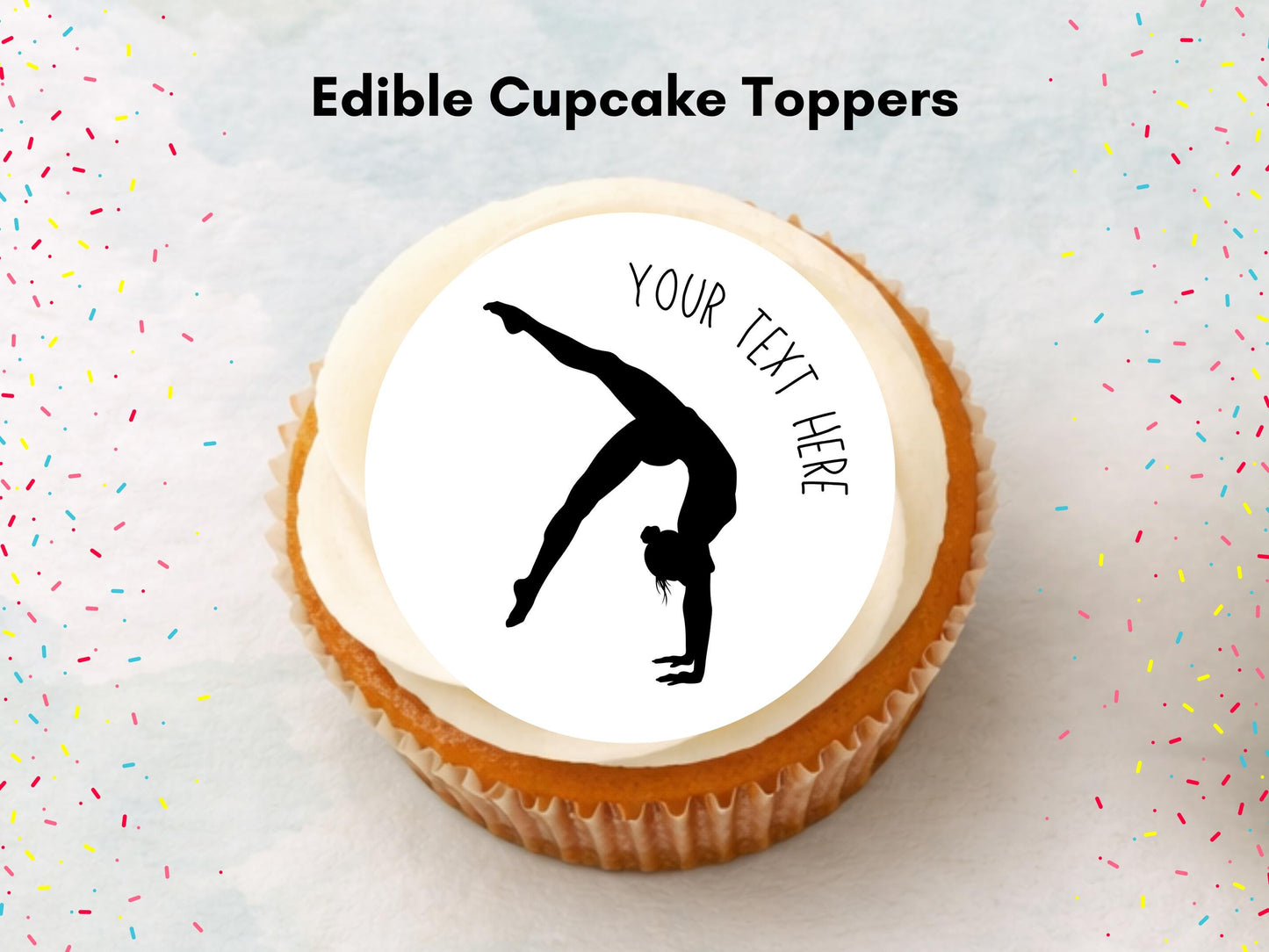 Personalised Gymnastics Edible Cupcake Toppers - Sports Cake Decorations (12 x 2" Pre cut)