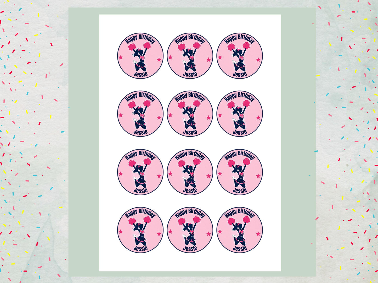 Personalised Cheerleader Edible Cupcake Toppers - Sports Cake Decorations (12 x 2" Pre cut)