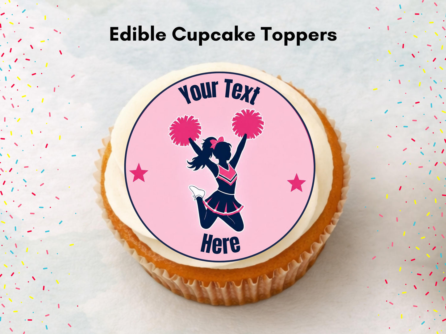 Personalised Cheerleader Edible Cupcake Toppers - Sports Cake Decorations (12 x 2" Pre cut)