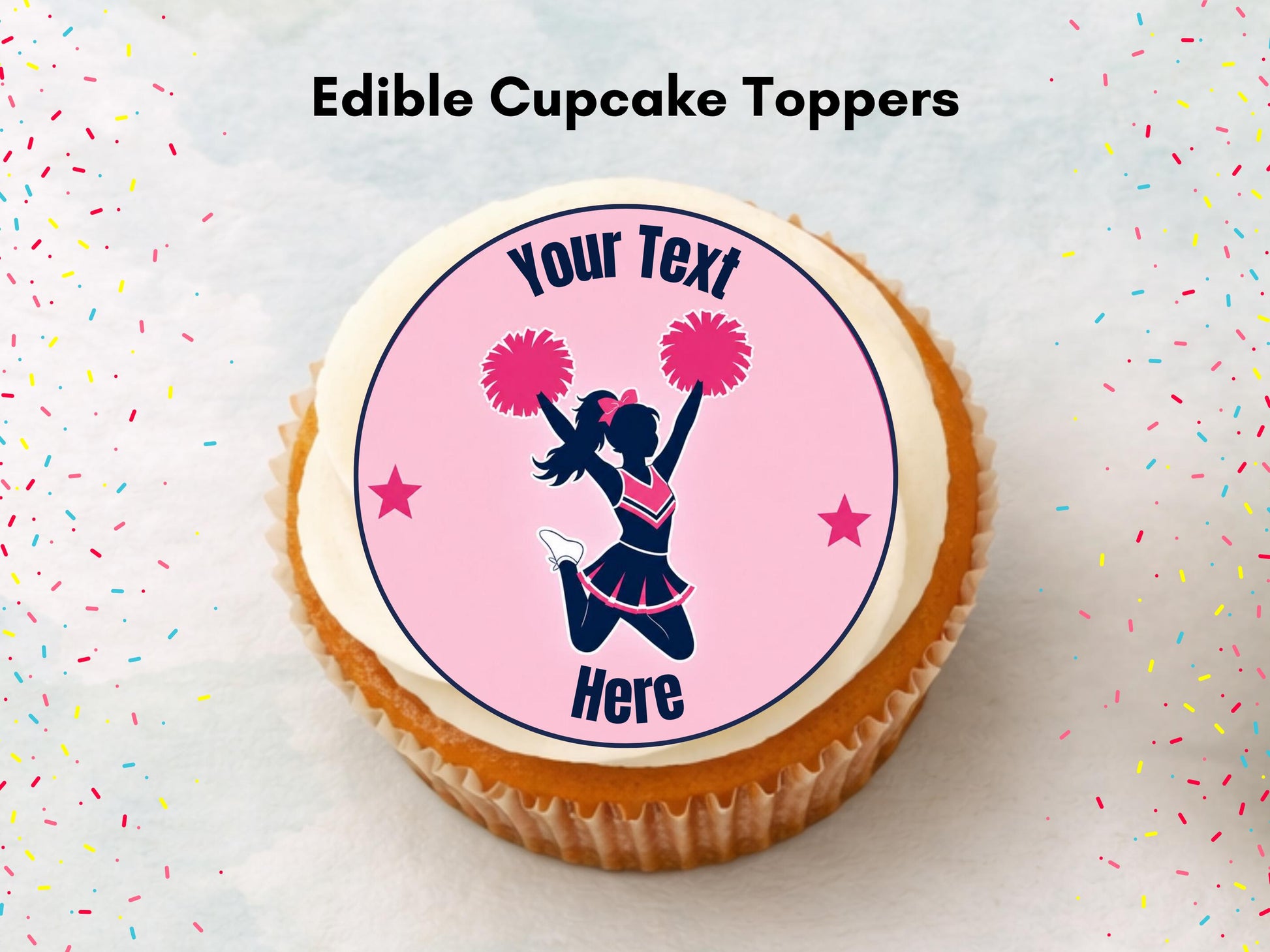 Personalised Cheerleader Edible Cupcake Toppers - Sports Cake Decorations (12 x 2" Pre cut)