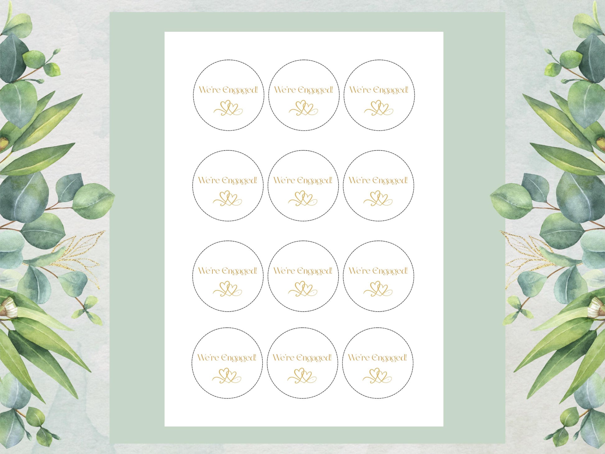 We're Engaged Gold Edible Cupcake Toppers – (12 x 2" Pre-Cut) Wafer Paper, Card, or Icing