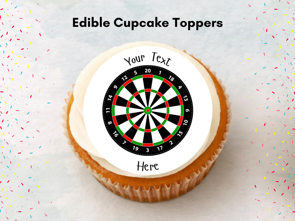 Personalised Darts Edible Cupcake Toppers - Sports Cake Decorations (12 x 2" Pre cut)