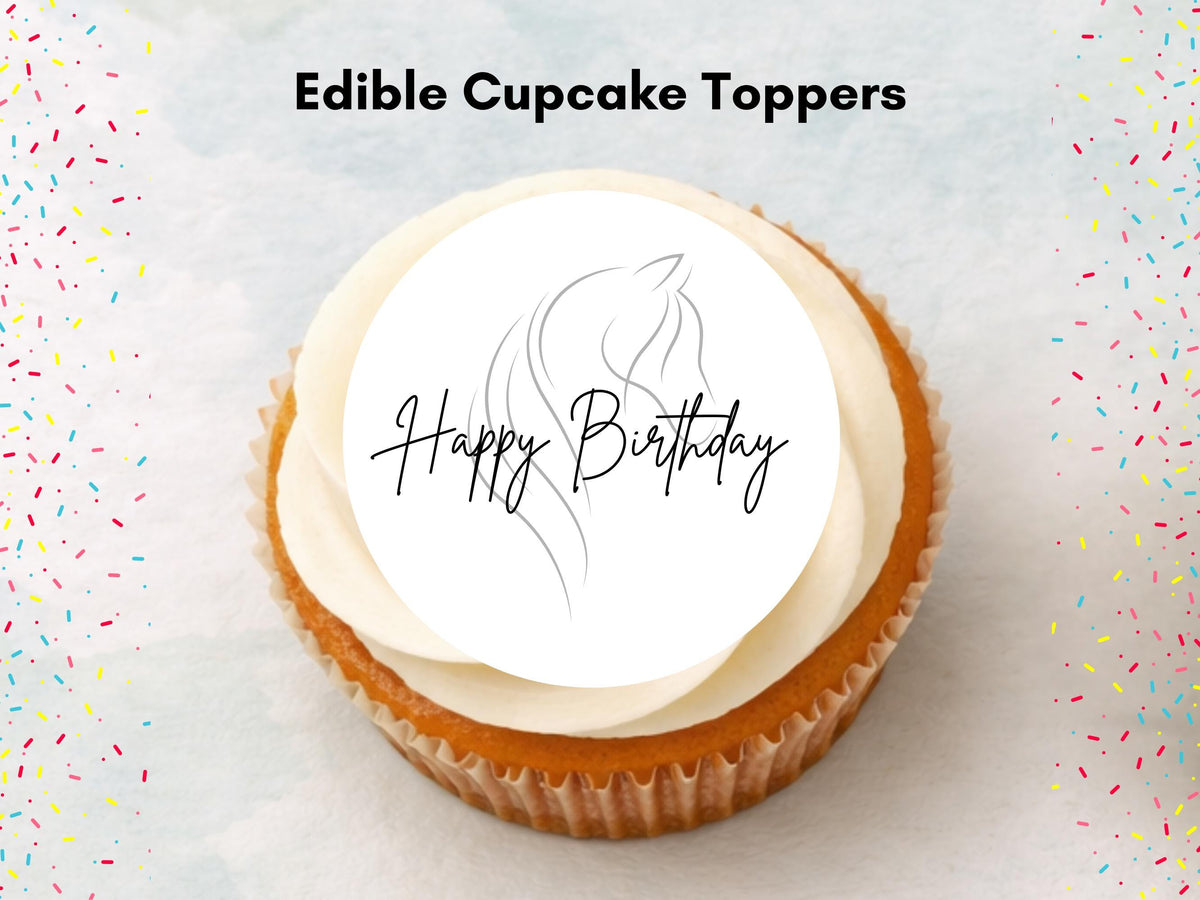 Horse Happy Birthday Edible Cupcake Toppers – 12 x 2" Pony Birthday Cake Decorations