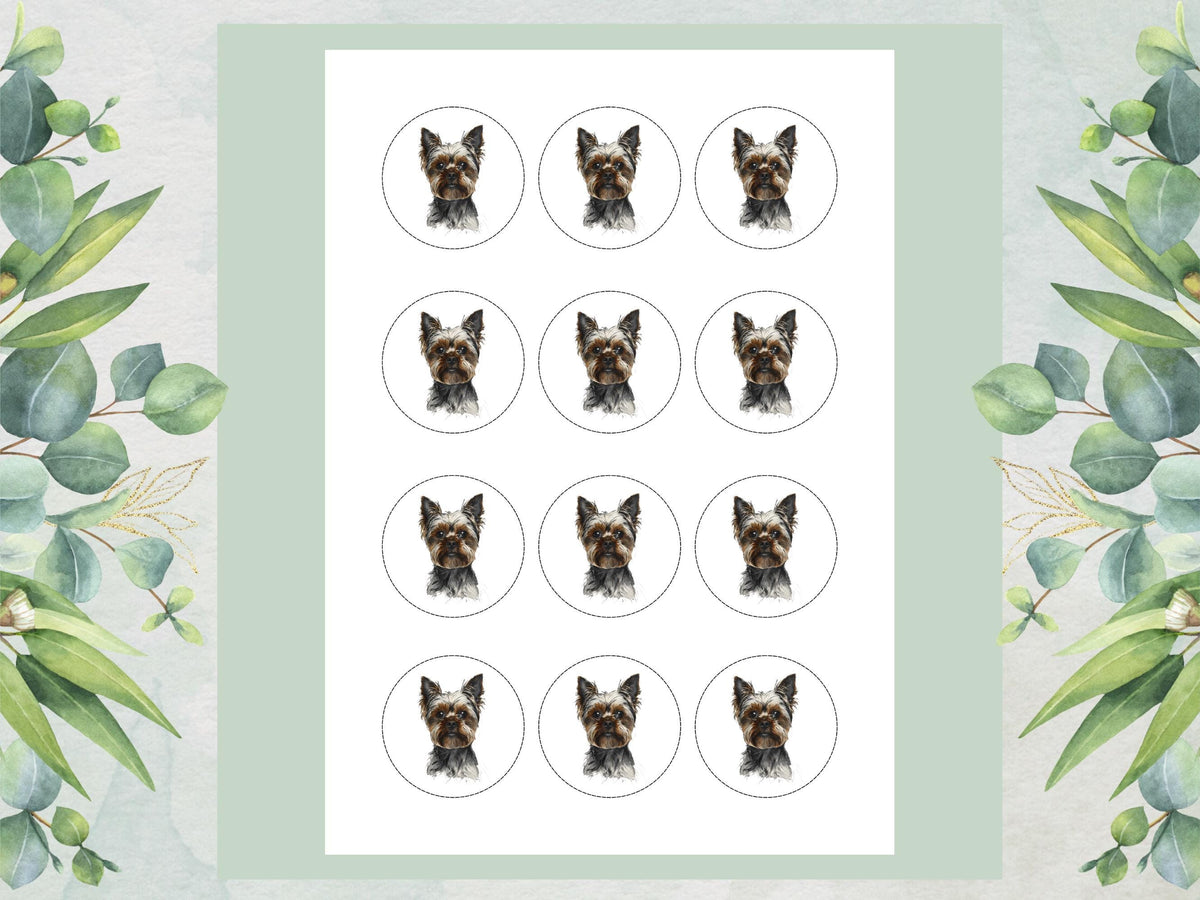 Yorkshire Terrier Edible Cupcake Toppers – 12 x 2" Pre-Cut Dog Cake Decorations