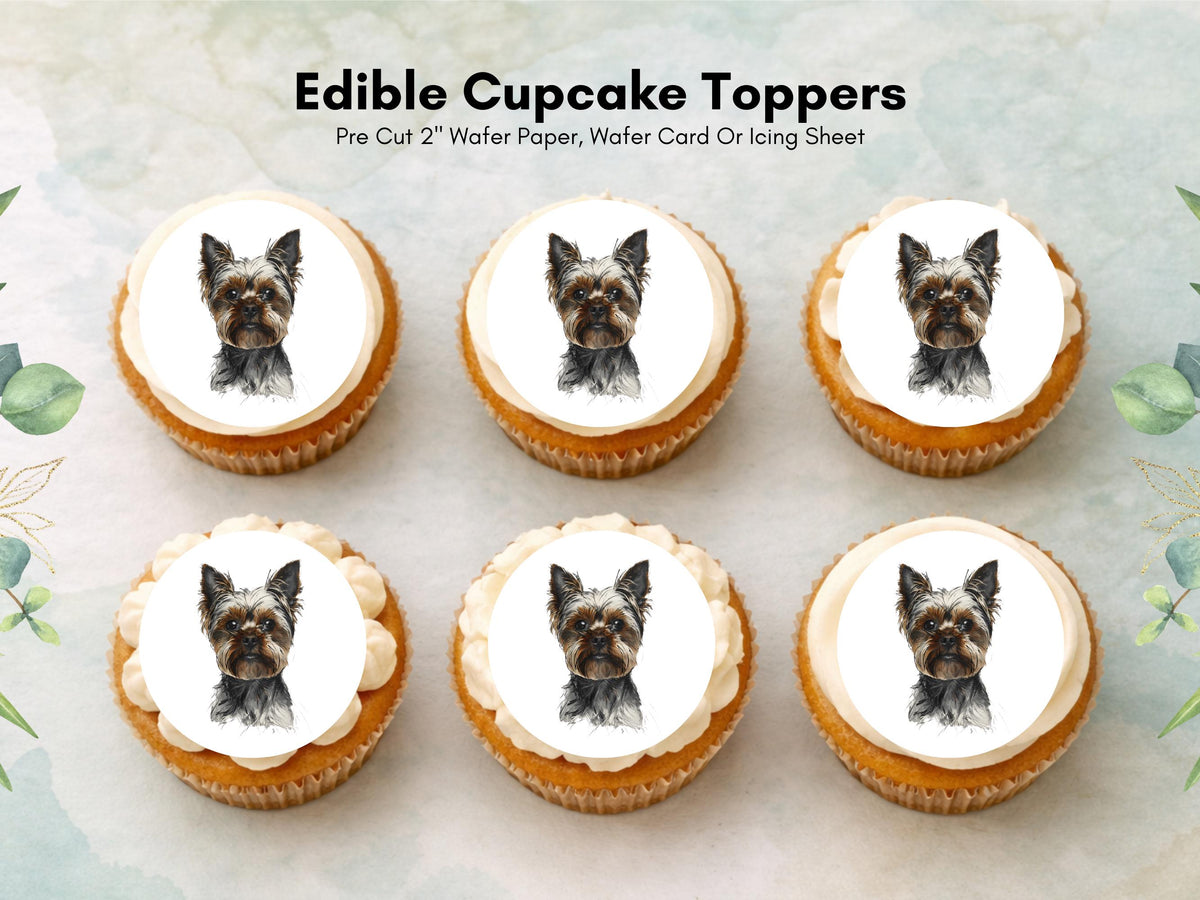 Yorkshire Terrier Edible Cupcake Toppers – 12 x 2" Pre-Cut Dog Cake Decorations