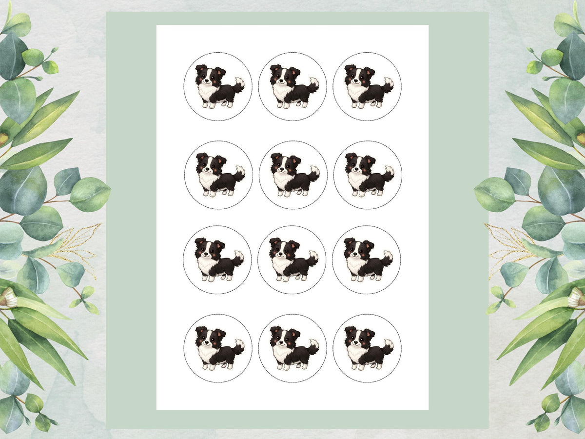 Border Collie Edible Cupcake Toppers 12 x 2" Dog Cake Toppers