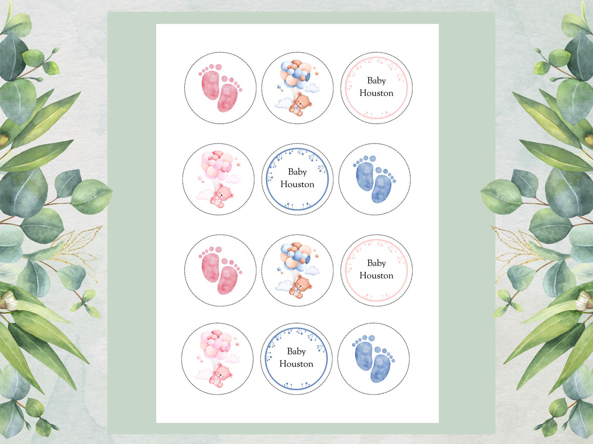 Personalised Gender Reveal Edible Cupcake Toppers: Pink & Blue Cake Decorations