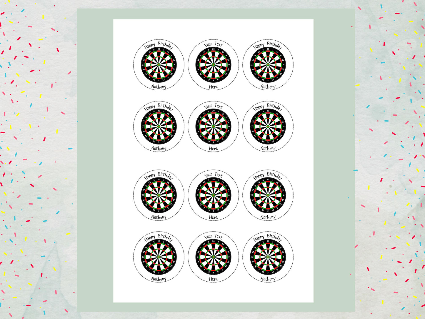 Personalised Darts Edible Cupcake Toppers - Sports Cake Decorations (12 x 2" Pre cut)