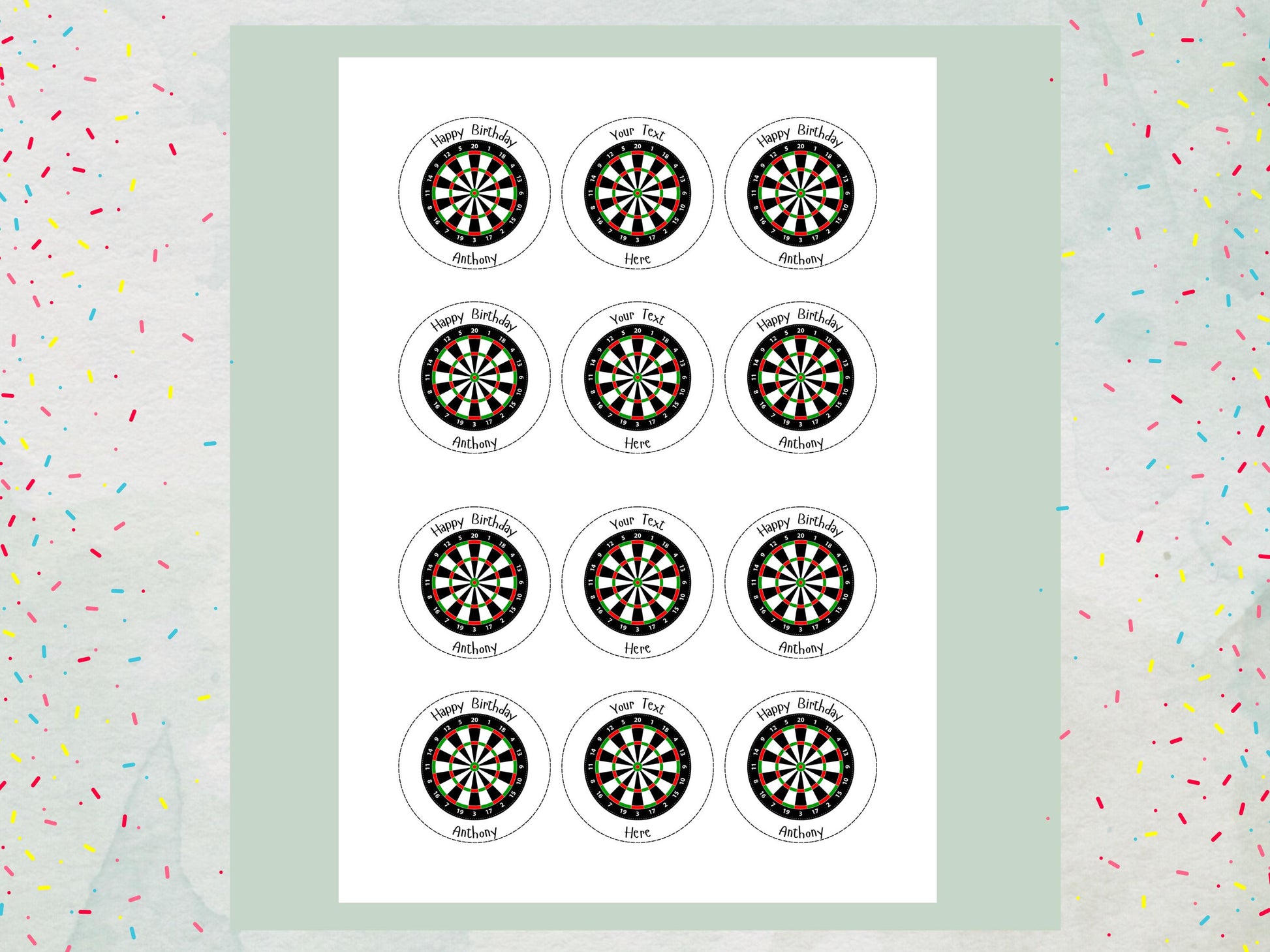 Personalised Darts Edible Cupcake Toppers - Sports Cake Decorations (12 x 2" Pre cut)