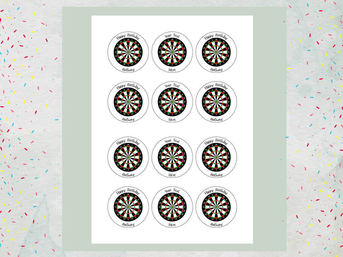 Personalised Darts Edible Cupcake Toppers - Sports Cake Decorations (12 x 2" Pre cut)