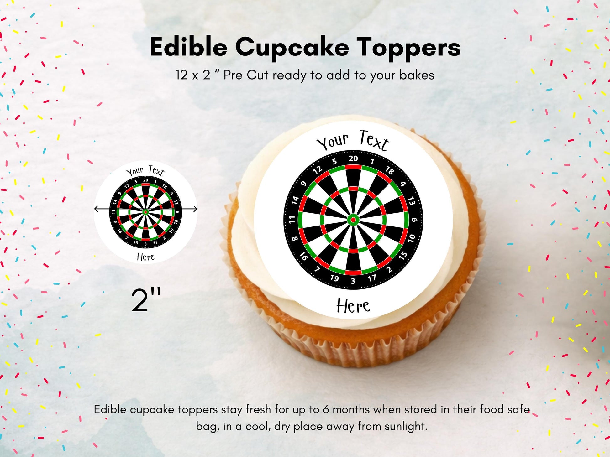 Personalised Darts Edible Cupcake Toppers - Sports Cake Decorations (12 x 2" Pre cut)