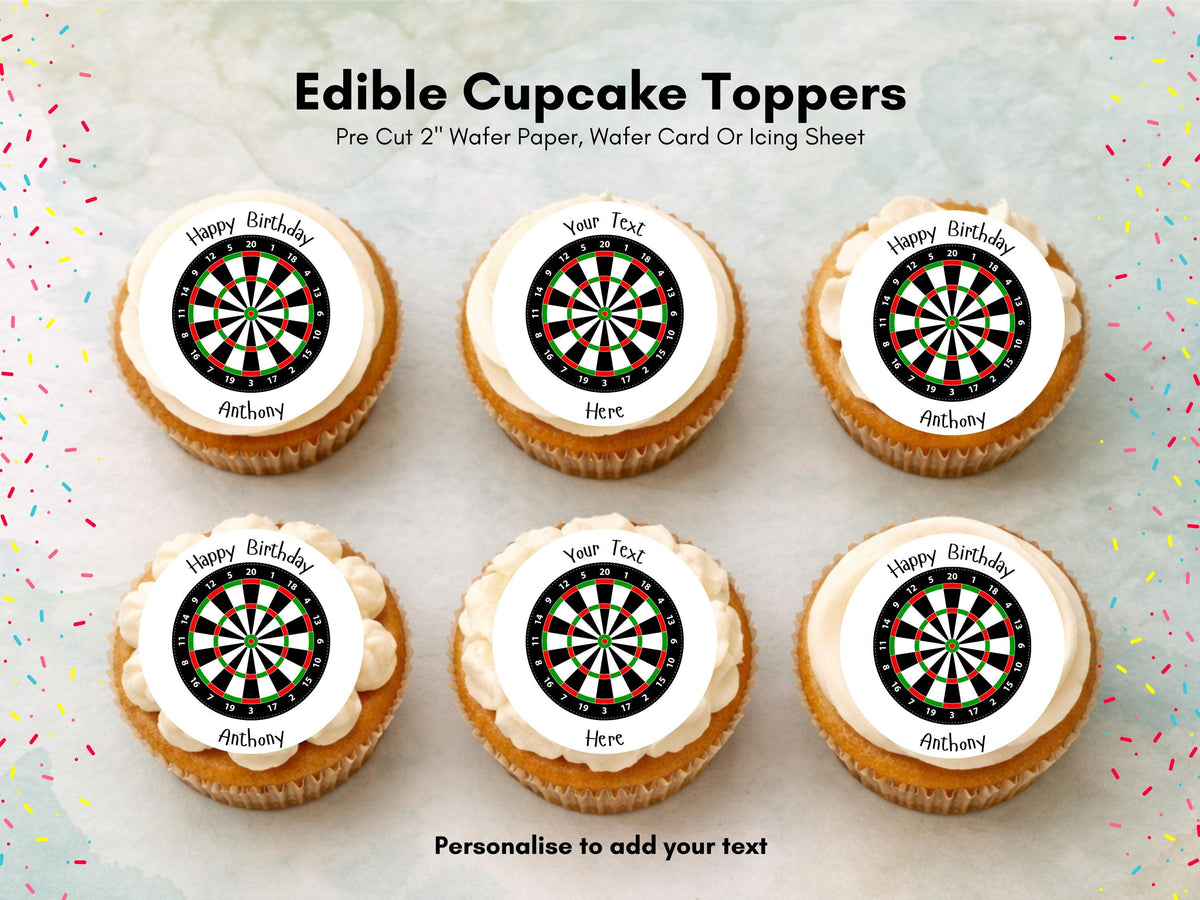 Personalised Darts Edible Cupcake Toppers - Sports Cake Decorations (12 x 2" Pre cut)