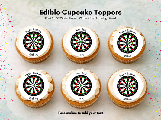 Personalised Darts Edible Cupcake Toppers - Sports Cake Decorations (12 x 2" Pre cut)
