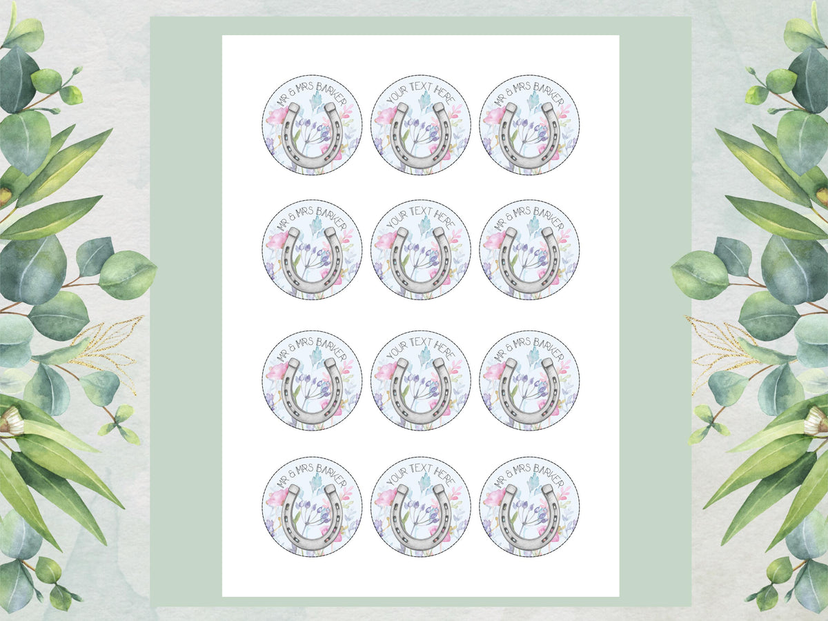 Personalised Wedding Cupcake Toppers – Custom Horse Shoe Cake Decorations 12 x 2"