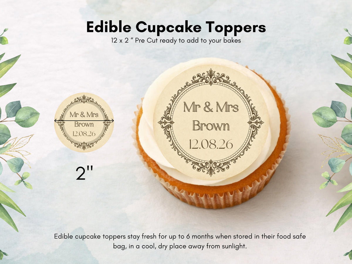 Personalised Wedding Cupcake Toppers – Custom Engagement Cake Decorations 12 x 2"