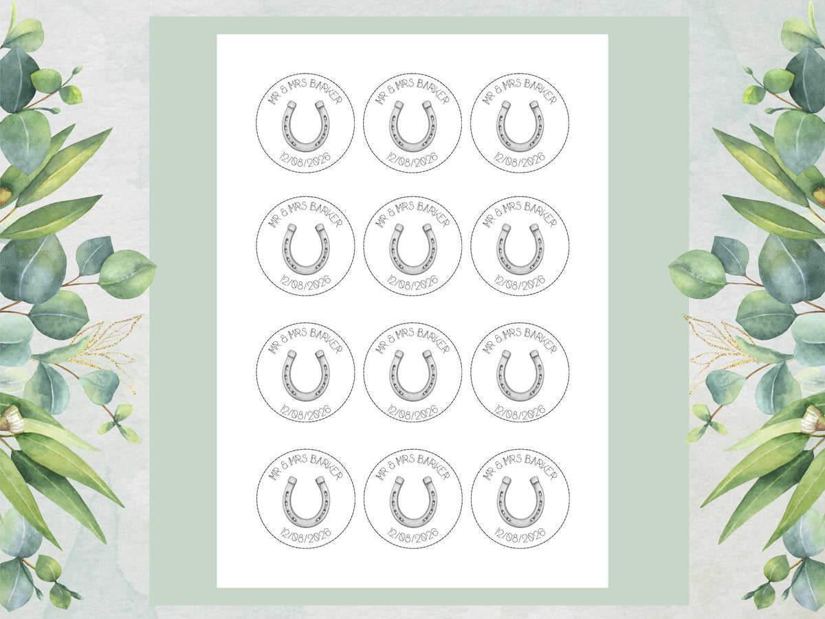 Personalised Wedding Cupcake Toppers – Custom Horse Shoe Cake Decorations 12 x 2"