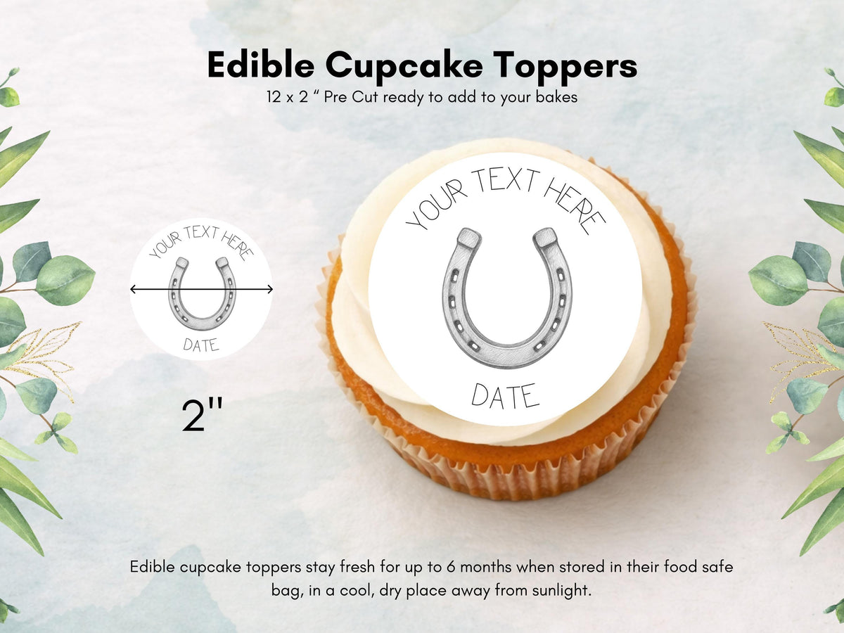 Personalised Wedding Cupcake Toppers – Custom Horse Shoe Cake Decorations 12 x 2"