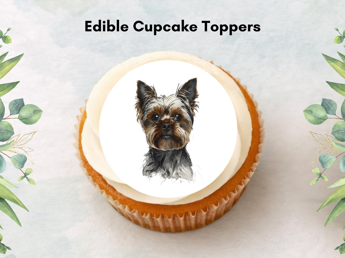 Yorkshire Terrier Edible Cupcake Toppers – 12 x 2" Pre-Cut Dog Cake Decorations