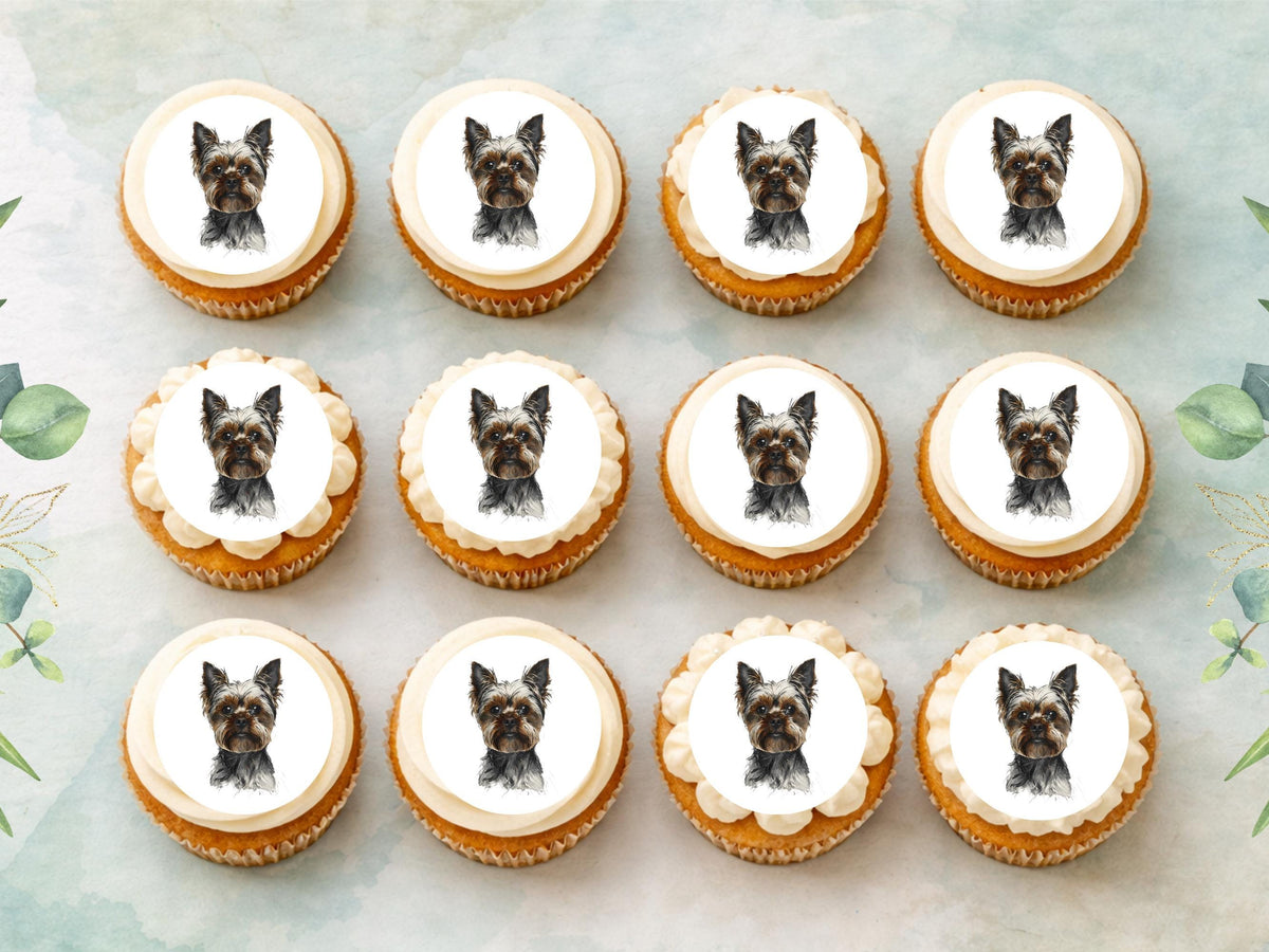 Yorkshire Terrier Edible Cupcake Toppers – 12 x 2" Pre-Cut Dog Cake Decorations