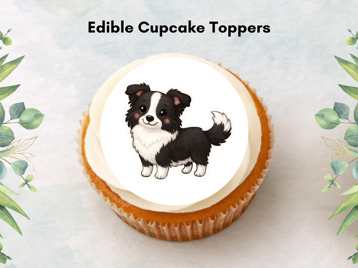 Border Collie Edible Cupcake Toppers 12 x 2" Dog Cake Toppers
