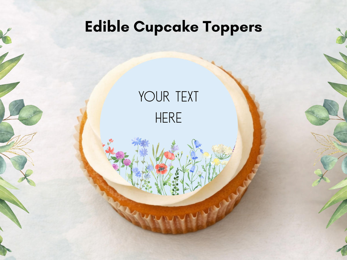 Personalised Floral Wedding Cupcake Toppers – Edible Wafer Paper, Icing Sheet 12 x 2"