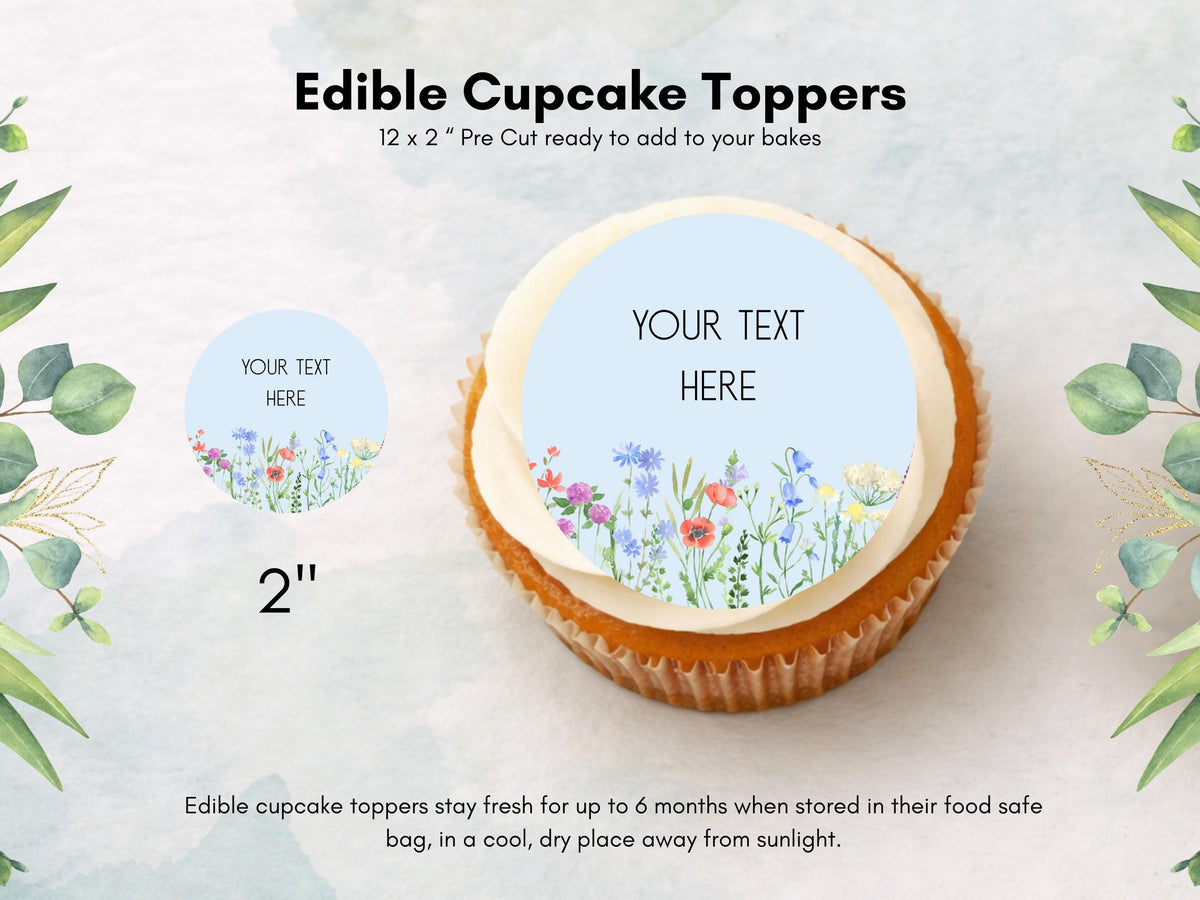 Personalised Floral Wedding Cupcake Toppers – Edible Wafer Paper, Icing Sheet 12 x 2"