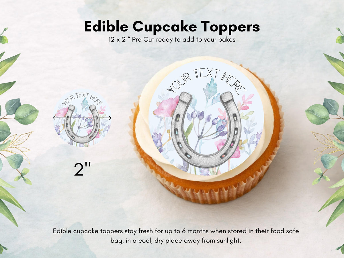 Personalised Wedding Cupcake Toppers – Custom Horse Shoe Cake Decorations 12 x 2"